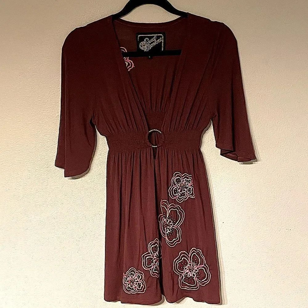 Soul Revival Dark Orange/Brown, Plunging Neck Vintage Top. Size Small.
